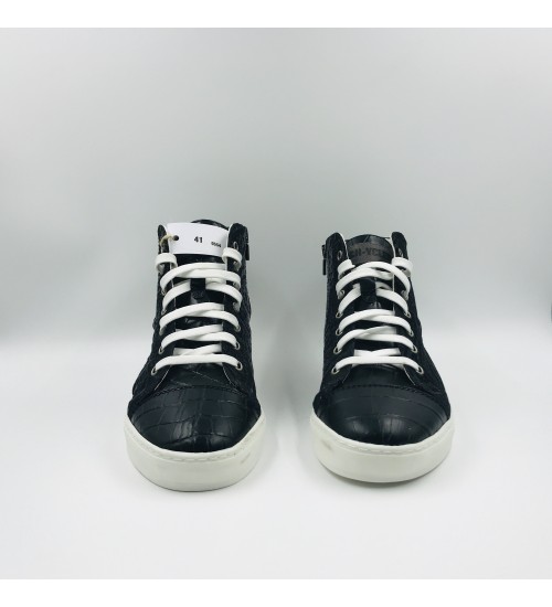 Handmade shoes Black Velvet and Black Coco Leather